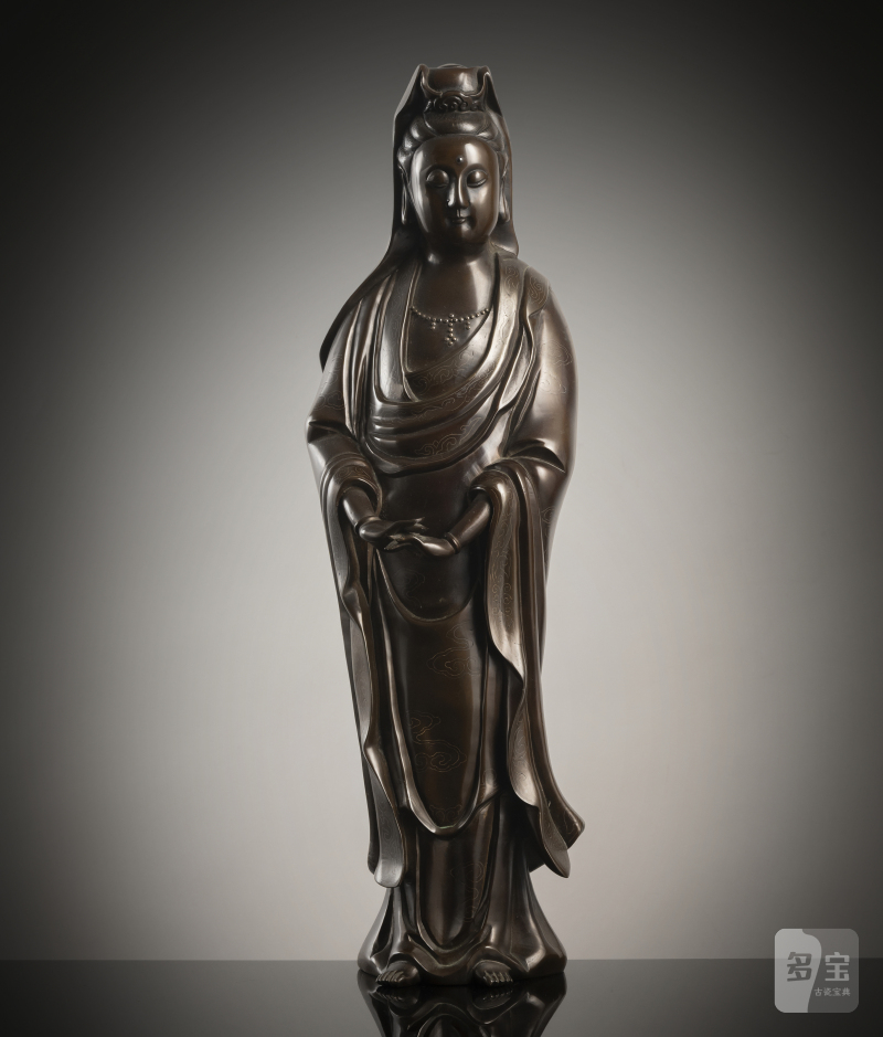 A fine silver-inlaid bronze figure of standing Guanyin - 图1